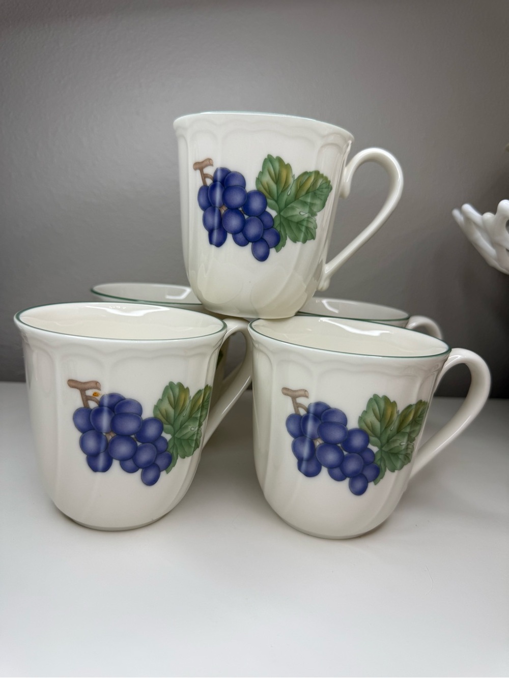 Epoch Collection Floral Fruit Mugs Set of 5 Grapes Dogwood Cottagecore